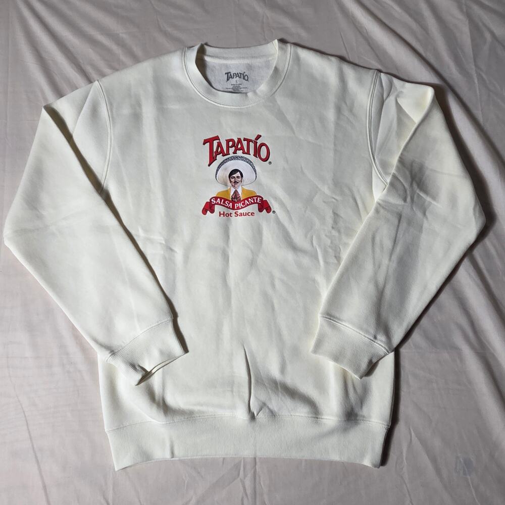 Tapatio Hot Sauce Salsa Picante Graphic Crewneck Sweatshirt Men's Small Cream